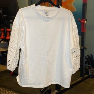 NWT White Long Sleeve Shirt with Lace Detail Design